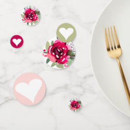 Cerise Watercolor Floral & Hearts Confetti Konfetti