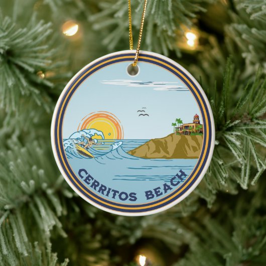 Cerritos Beach Baja Mexiko Weihnachtssurfer Keramik Ornament (Baum)