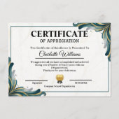 Certificate of Appreciation Editable Award Templat Begleitkarte (Vorderseite)