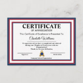 Certificate of Appreciation Patriotic Wall Art Begleitkarte (Vorderseite)