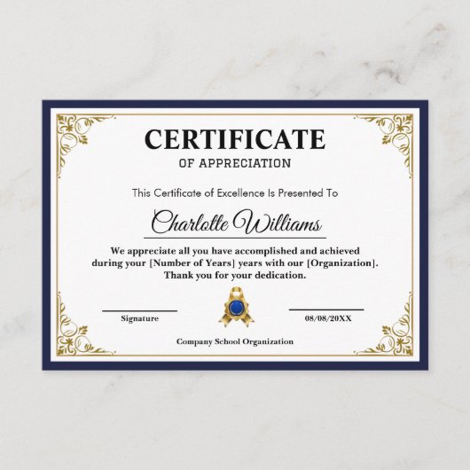  Certificate of Appreciation Template Classic Begleitkarte (Vorderseite)