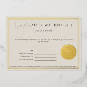 Certificate of Authenticity for Artists Folieneinladung (Vorderseite)