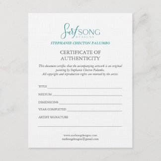Certificate of Authenticity For Artwork Einladung