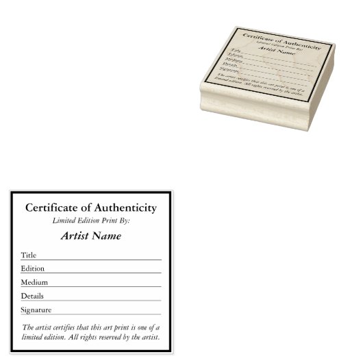 Certificate of Authenticity for Prints  Gummistempel (Stempel)