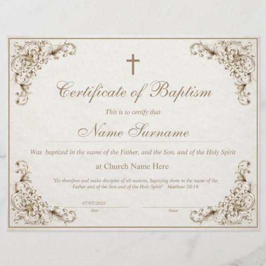 Certificate of Baptism, Baby Dedication (Vorderseite)