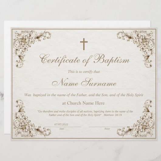 Certificate of Baptism, Baby Dedication (Vorne/Hinten)