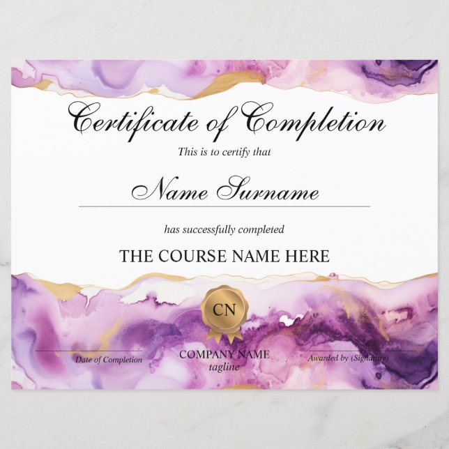 Certificate of Completion Award Course Beauty (Vorderseite)