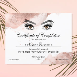 Certificate of Completion Award lashes Course