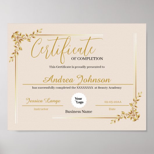 Certificate Of Completion Awards Script Golden Poster (Vorne)