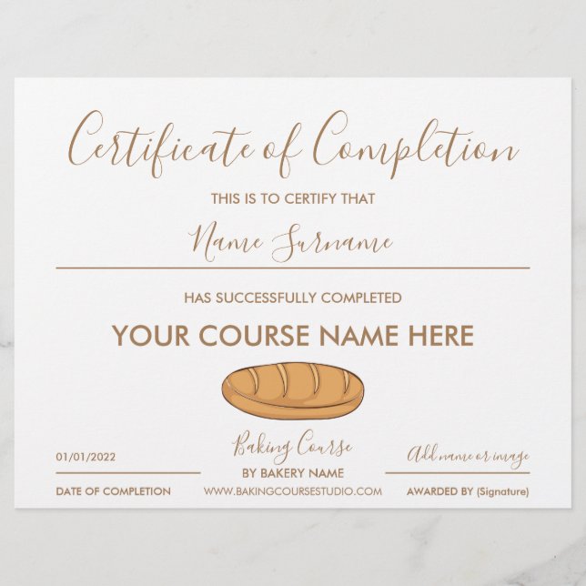 certificate of completion bread baking (Vorderseite)