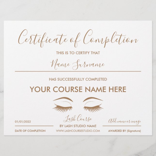 certificate of completion lash course (Vorderseite)