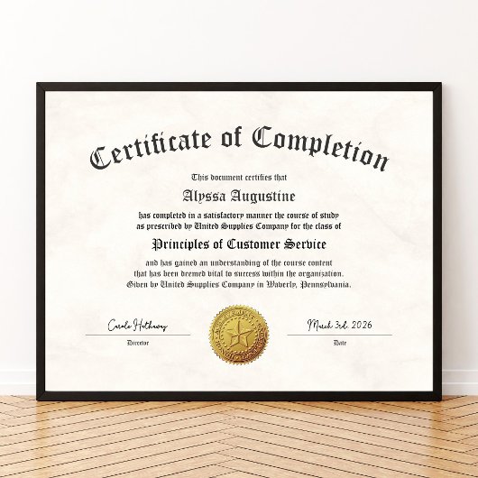 Certificate of Completion Print Poster