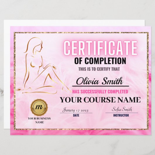 Certificate of Completion Template, Body Sculpting (Vorne/Hinten)