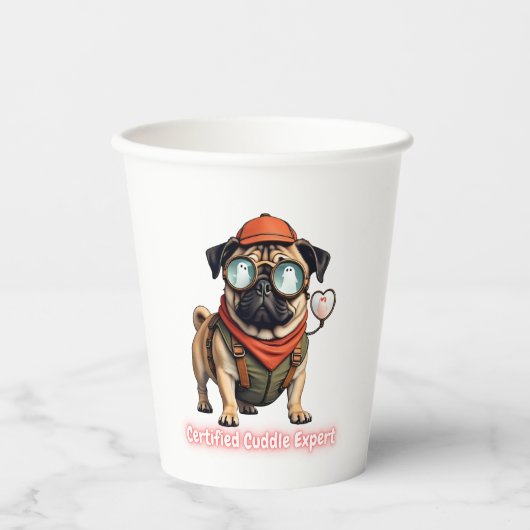 Certified Cuddle Expert Paper Cup – Cute Pug Party Pappbecher (Vorderseite)