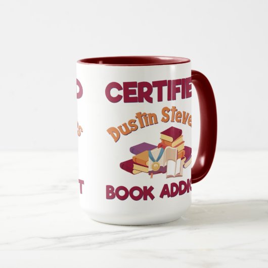 Certified Dustin Stevens Book Addict Tasse (VorderseiteRechts)