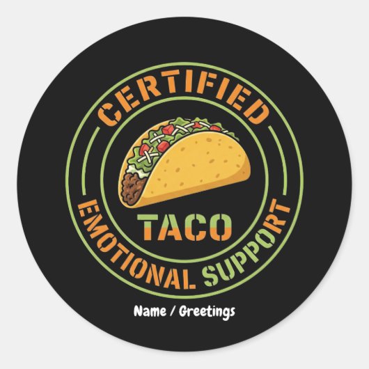 Certified Emotional Support Taco Funny Foodie Runder Aufkleber (Vorderseite)