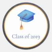 Cerulean Blue Abschluss Hat Class of Runder Aufkleber (Vorderseite)