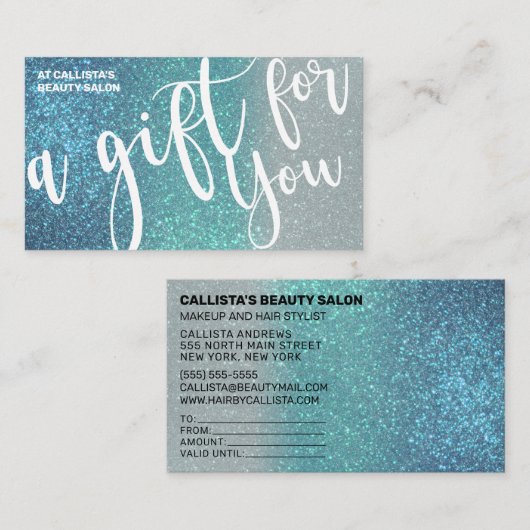 Cerulean Blue Aquamarin Triple Glitzer Geschenk Visitenkarte (Vorne/Hinten)