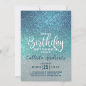 Cerulean Blue Aquamarin Triple Glitzer Ombre Birth Einladung (Vorderseite)