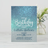 Cerulean Blue Aquamarin Triple Glitzer Ombre Birth Einladung (Stehend Vorderseite)