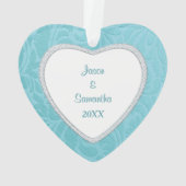 Cerulean Blue Brocade Keepake Fotovorlage Ornament (Rückseite)