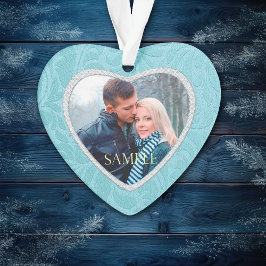 Cerulean Blue Brocade Keepake Fotovorlage Ornament