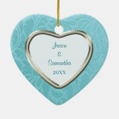 Cerulean Blue Brocade Keepake Template Keramik Ornament (Hinten)