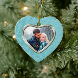 Cerulean Blue Brokat Erinnerungsvorlage Keramik Ornament