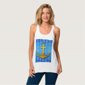Cerulean Blue Gold Anchor Racerback Tank Top (Vorderseite Vollansicht)