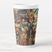 Cerulean Blue "Mesoamerican Motif" Tal Latte Tasse (Vorderseite)