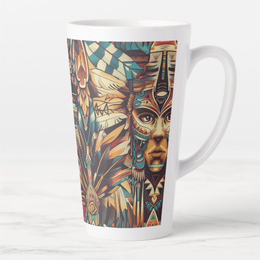 Cerulean Blue "Mesoamerican Motif" Tal Latte Tasse (Rechts)