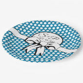 Cerulean Blue Polka Dot White Bow Personalisiert Pappteller (Schrägansicht)