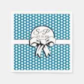 Cerulean Blue Polka Dot White Bow Personalisiert Serviette (Vorderseite)