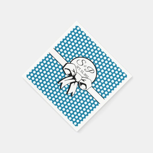 Cerulean Blue Polka Dot White Bow Personalisiert Serviette (Ecke)