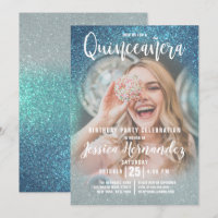 Cerulean Blue Triple Glitzer Foto Quinceañera