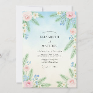 Cerulean Blush Pfingstrosen-Hochzeit Einladung