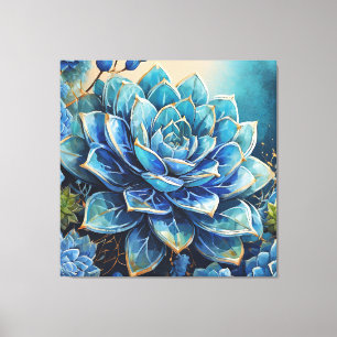Cerulean Charm: Moderne Sukkulente Leinwanddruck