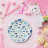 Cerulean Dream Watercolor Hearts Pattern Pappteller (Party)