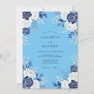 Cerulean Gemalte Blütenhochzeit Einladung