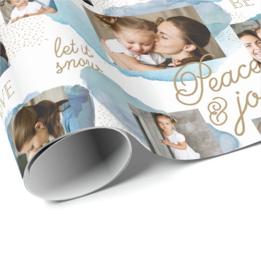 Cerulean Holiday 10 Foto Collage Geschenkpapier (Rolleneckpunkt)