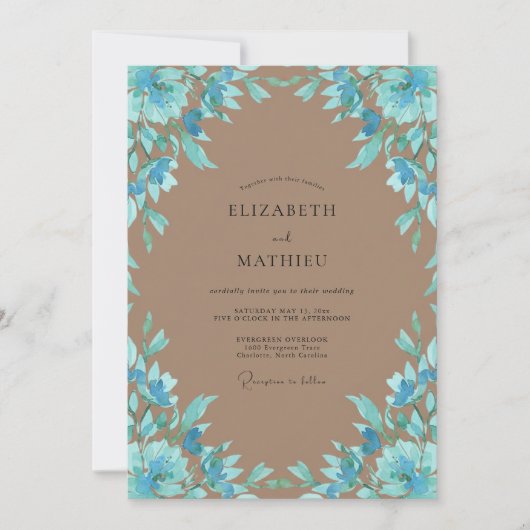 Cerulean-Taupe-Blütenhochzeit Einladung (Vorderseite)