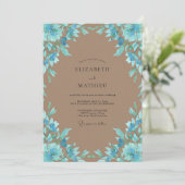 Cerulean-Taupe-Blütenhochzeit Einladung (Stehend Vorderseite)