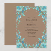 Cerulean-Taupe-Blütenhochzeit Einladung (Vorne/Hinten)