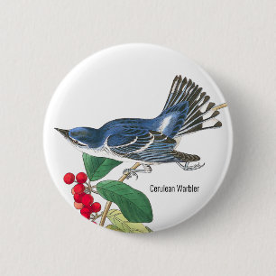 Cerulean Warbler von Audubon, Vogelbeobachter Fash Button