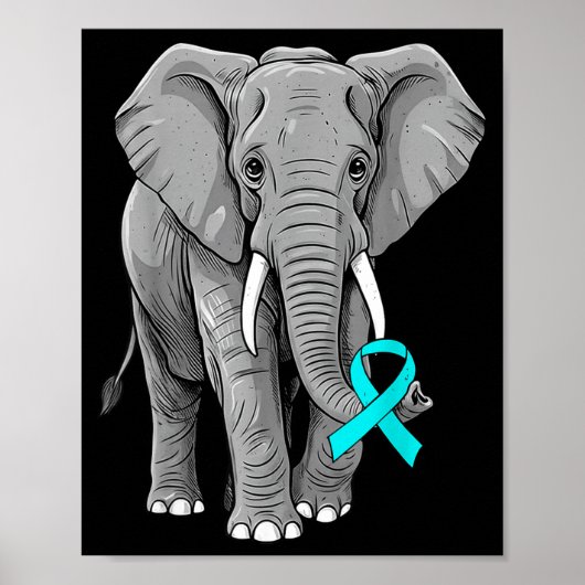 Cervical Cancer Awareness Elephant Ribbon Teal Men Poster (Vorne)