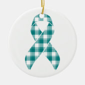 Cervical Cancer Awareness Plaid Teal Ribbon Keramik Ornament (Vorne)