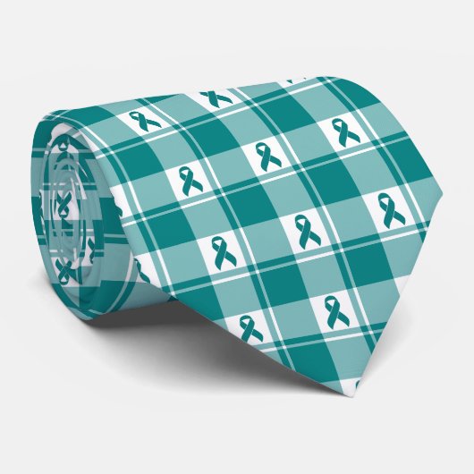 Cervical Cancer Awareness Plaid Teal Ribbon Krawatte (Gerollt)