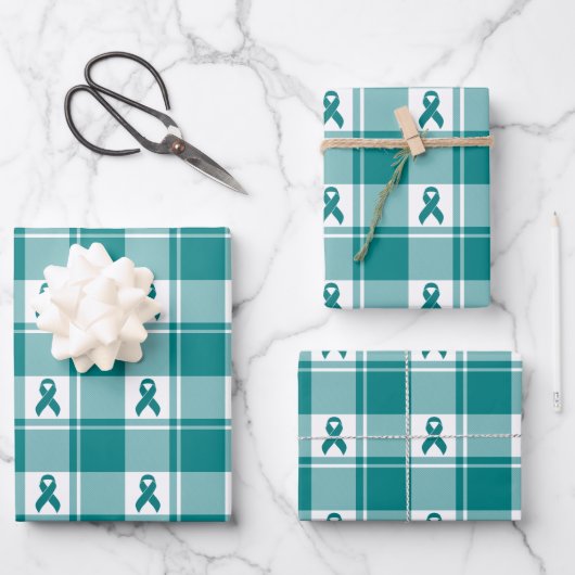 Cervical Cancer Awareness Plaid Wrapping Paper  Geschenkpapier Set (Vorderseite)