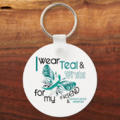 CERVICAL CANCER Ich trage Aquamarin und weiß für m Schlüsselanhänger (Vorderseite)