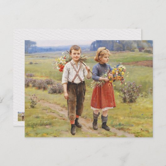 Cesar Pattein, 1895 "Children Returning Zuhause" Postkarte (Vorne/Hinten)